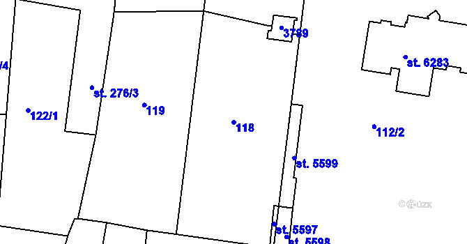 Parcela st. 118 v KÚ Chrudim, Katastrální mapa