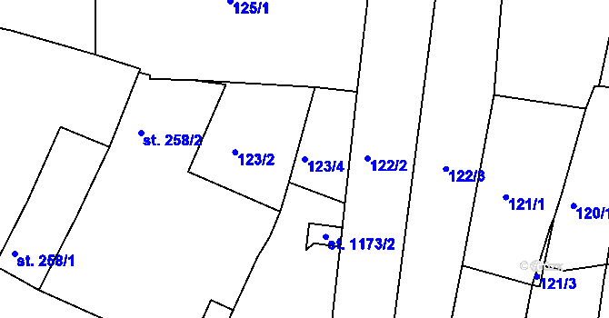 Parcela st. 123/4 v KÚ Chrudim, Katastrální mapa