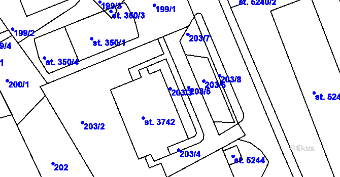 Parcela st. 203/3 v KÚ Chrudim, Katastrální mapa