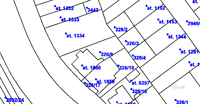 Parcela st. 326/9 v KÚ Chrudim, Katastrální mapa