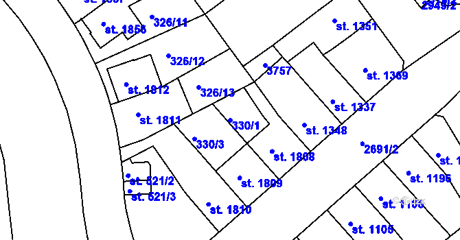 Parcela st. 330/1 v KÚ Chrudim, Katastrální mapa