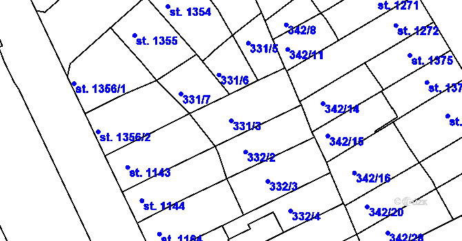 Parcela st. 331/3 v KÚ Chrudim, Katastrální mapa
