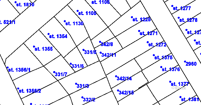 Parcela st. 342/11 v KÚ Chrudim, Katastrální mapa