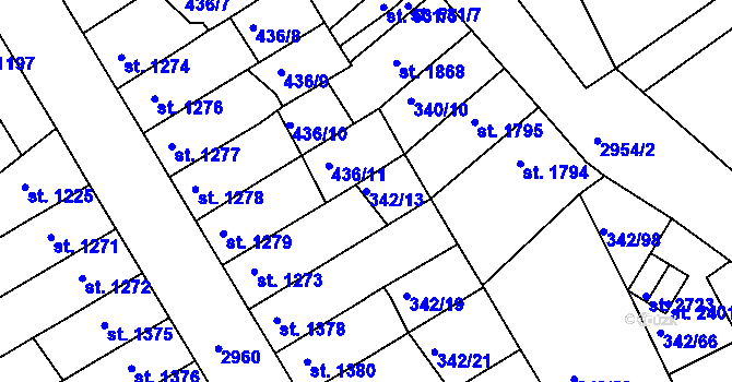 Parcela st. 342/13 v KÚ Chrudim, Katastrální mapa