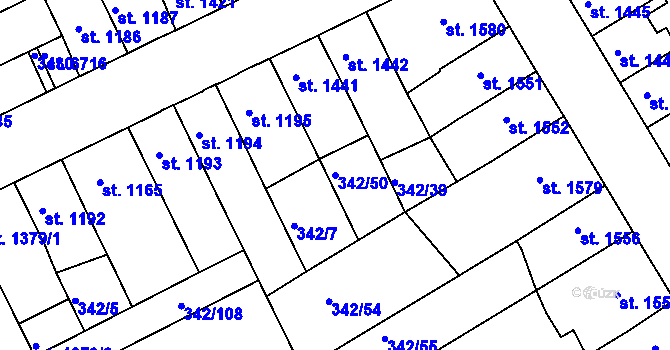 Parcela st. 342/50 v KÚ Chrudim, Katastrální mapa
