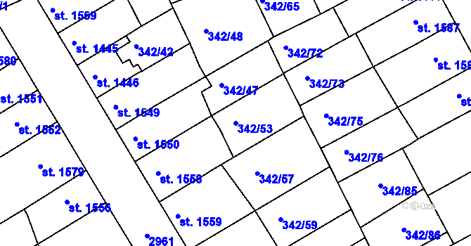 Parcela st. 342/53 v KÚ Chrudim, Katastrální mapa