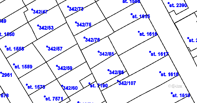 Parcela st. 342/85 v KÚ Chrudim, Katastrální mapa