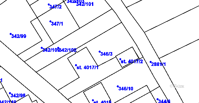 Parcela st. 346/3 v KÚ Chrudim, Katastrální mapa