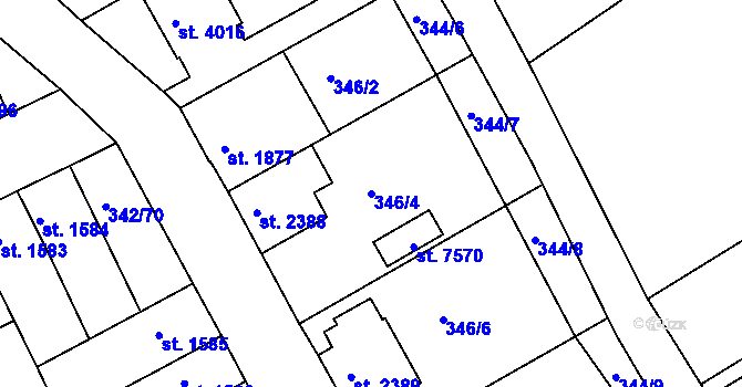 Parcela st. 346/4 v KÚ Chrudim, Katastrální mapa