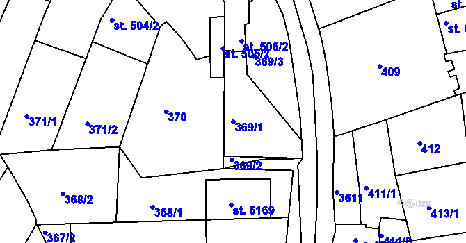 Parcela st. 369/1 v KÚ Chrudim, Katastrální mapa