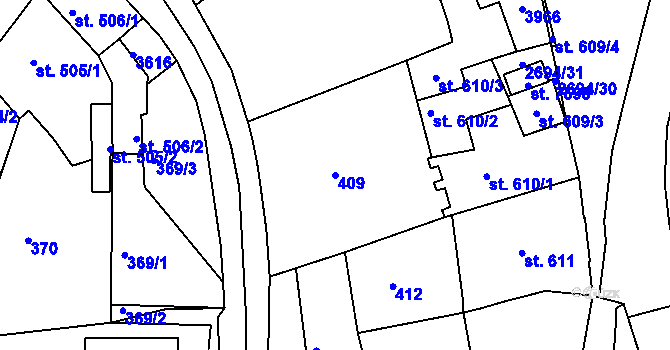 Parcela st. 409 v KÚ Chrudim, Katastrální mapa