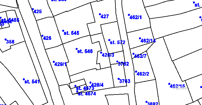 Parcela st. 428/3 v KÚ Chrudim, Katastrální mapa