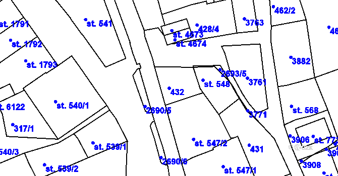 Parcela st. 432 v KÚ Chrudim, Katastrální mapa
