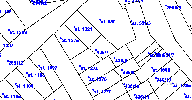 Parcela st. 436/7 v KÚ Chrudim, Katastrální mapa