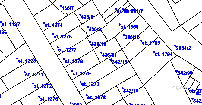 Parcela st. 436/11 v KÚ Chrudim, Katastrální mapa
