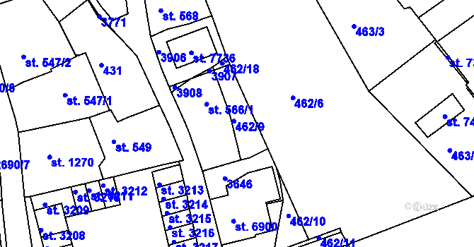 Parcela st. 462/9 v KÚ Chrudim, Katastrální mapa