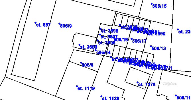 Parcela st. 506/14 v KÚ Chrudim, Katastrální mapa
