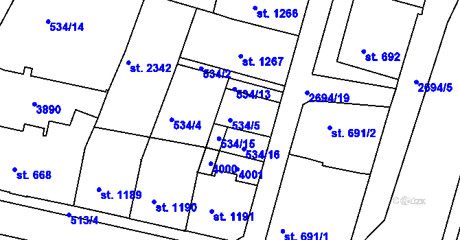 Parcela st. 534/5 v KÚ Chrudim, Katastrální mapa