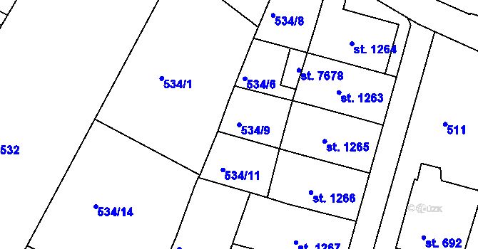 Parcela st. 534/9 v KÚ Chrudim, Katastrální mapa