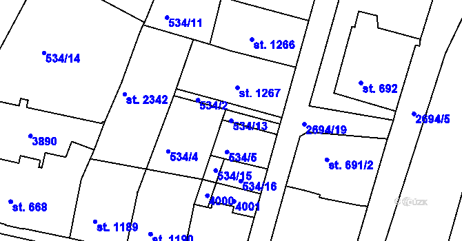 Parcela st. 534/13 v KÚ Chrudim, Katastrální mapa