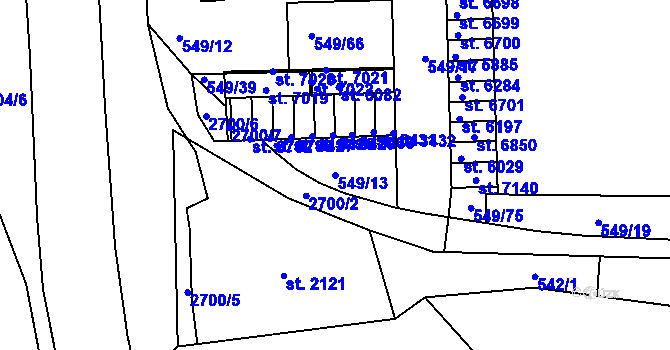 Parcela st. 549/13 v KÚ Chrudim, Katastrální mapa