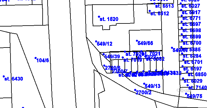 Parcela st. 549/39 v KÚ Chrudim, Katastrální mapa