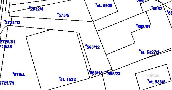 Parcela st. 568/12 v KÚ Chrudim, Katastrální mapa