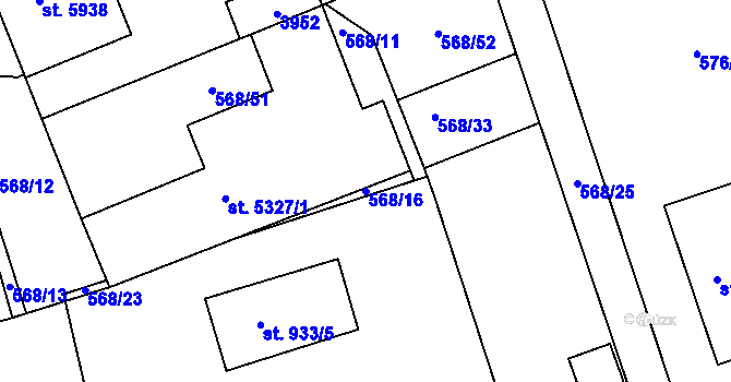 Parcela st. 568/16 v KÚ Chrudim, Katastrální mapa