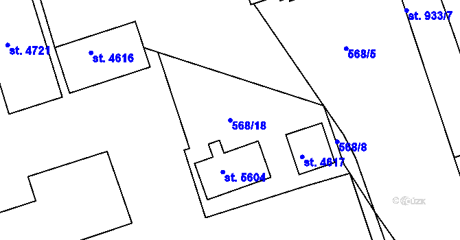 Parcela st. 568/18 v KÚ Chrudim, Katastrální mapa