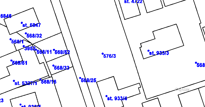 Parcela st. 576/3 v KÚ Chrudim, Katastrální mapa