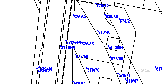 Parcela st. 578/55 v KÚ Chrudim, Katastrální mapa