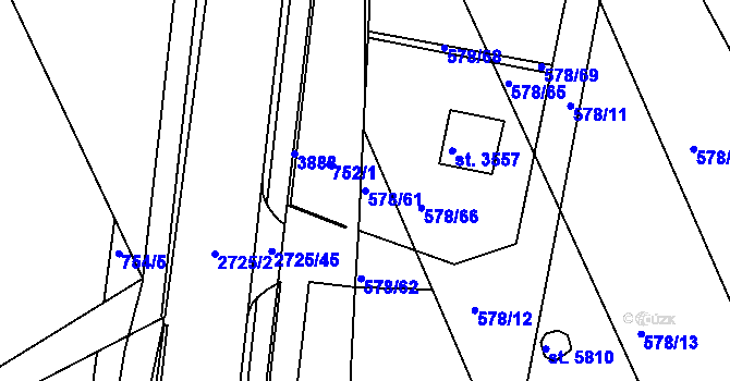 Parcela st. 578/61 v KÚ Chrudim, Katastrální mapa