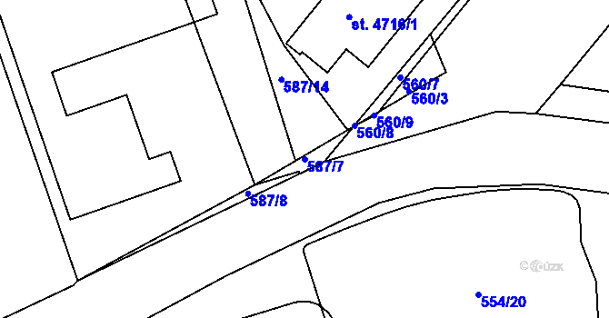 Parcela st. 587/7 v KÚ Chrudim, Katastrální mapa