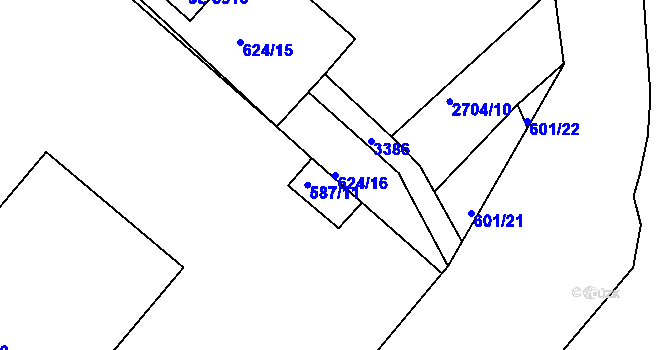 Parcela st. 624/16 v KÚ Chrudim, Katastrální mapa