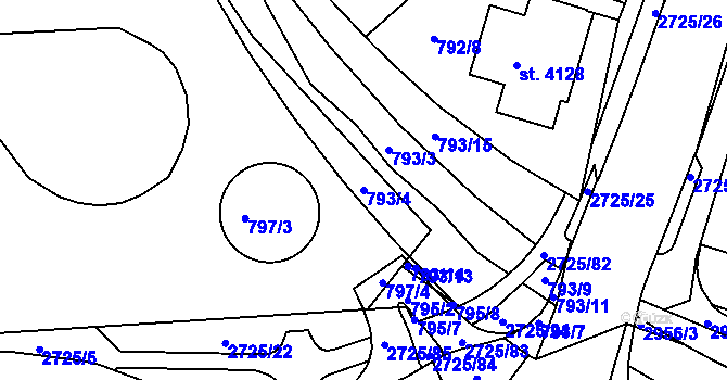 Parcela st. 793/4 v KÚ Chrudim, Katastrální mapa