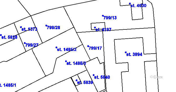 Parcela st. 799/17 v KÚ Chrudim, Katastrální mapa