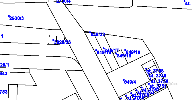 Parcela st. 849/16 v KÚ Chrudim, Katastrální mapa