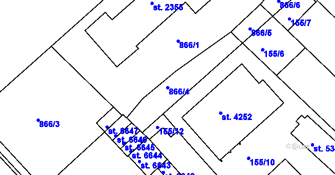 Parcela st. 866/4 v KÚ Chrudim, Katastrální mapa
