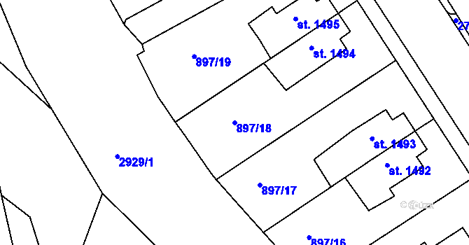 Parcela st. 897/18 v KÚ Chrudim, Katastrální mapa