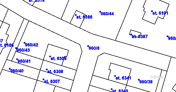 Parcela st. 960/8 v KÚ Chrudim, Katastrální mapa