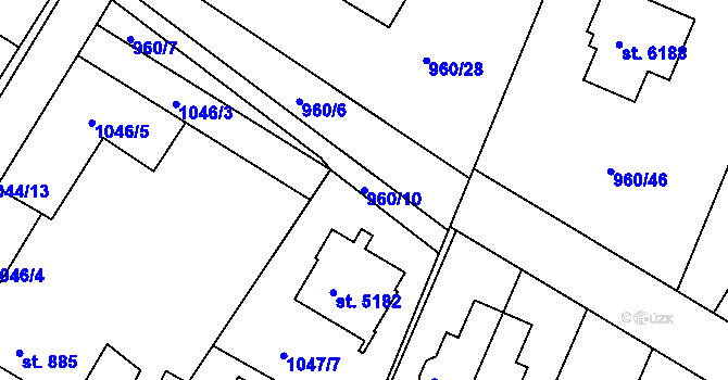Parcela st. 960/10 v KÚ Chrudim, Katastrální mapa