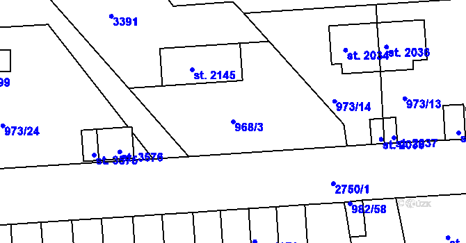Parcela st. 968/3 v KÚ Chrudim, Katastrální mapa