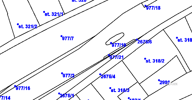 Parcela st. 977/2 v KÚ Chrudim, Katastrální mapa