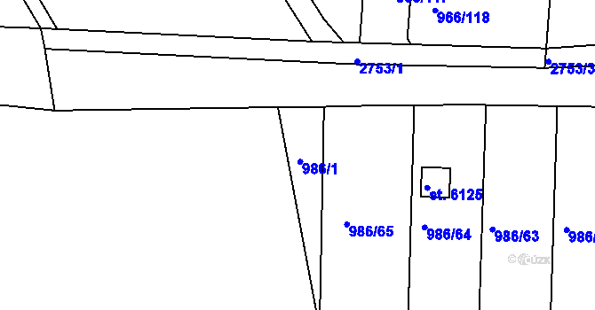 Parcela st. 986/1 v KÚ Chrudim, Katastrální mapa