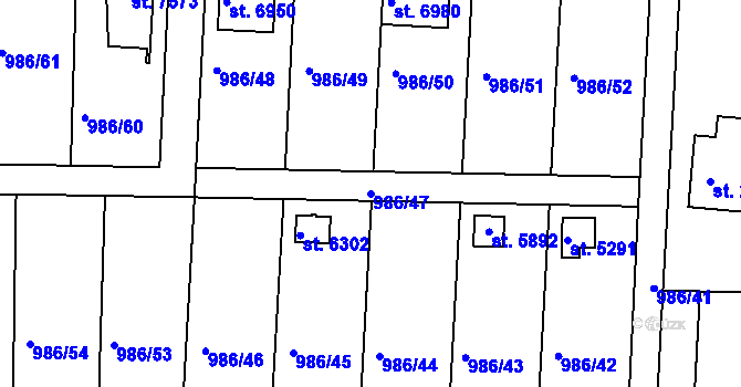 Parcela st. 986/47 v KÚ Chrudim, Katastrální mapa