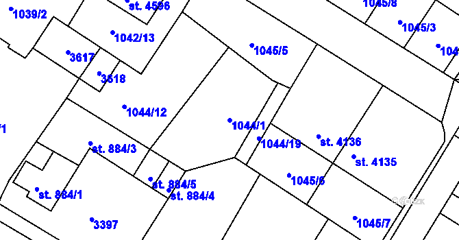 Parcela st. 1044/1 v KÚ Chrudim, Katastrální mapa
