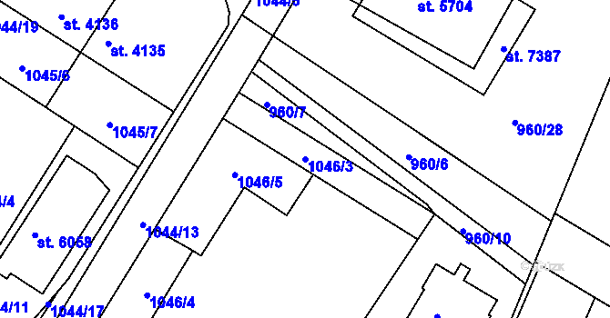 Parcela st. 1046/3 v KÚ Chrudim, Katastrální mapa