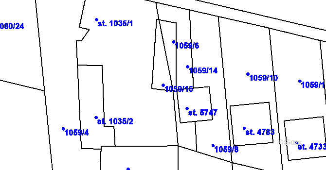 Parcela st. 1059/16 v KÚ Chrudim, Katastrální mapa