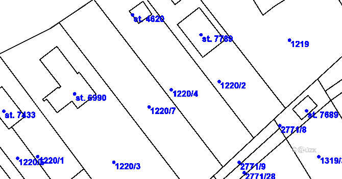 Parcela st. 1220/4 v KÚ Chrudim, Katastrální mapa