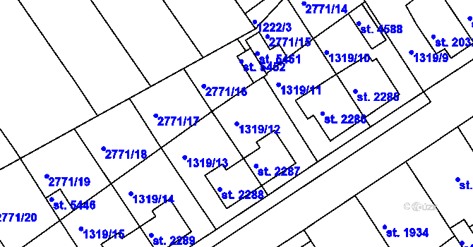Parcela st. 1319/12 v KÚ Chrudim, Katastrální mapa